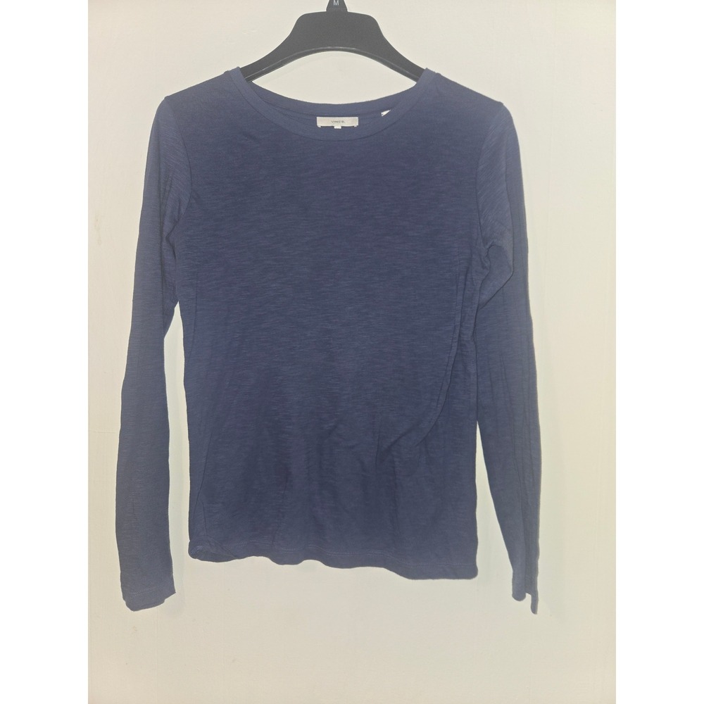Vince Womens Navy Blue 100% Pima Cotton Slub Knit Long Sleeve Crew Neck Tee M